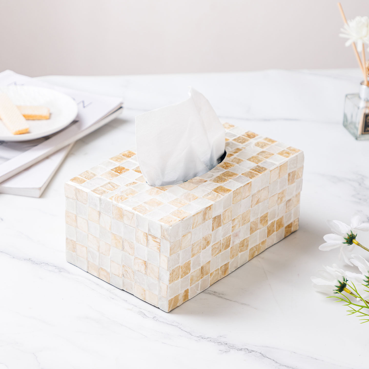 北欧轻奢高档贝壳纸巾盒客厅餐巾