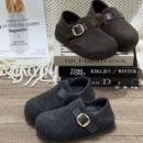 全包毛呢勃肯鞋女平底加绒单鞋女2025秋新款外穿懒人鞋拖鞋