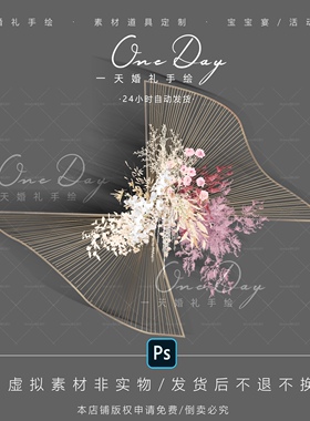 B021蝴蝶结异形线帘婚礼效果图新中式道具素材白粉色婚礼花艺