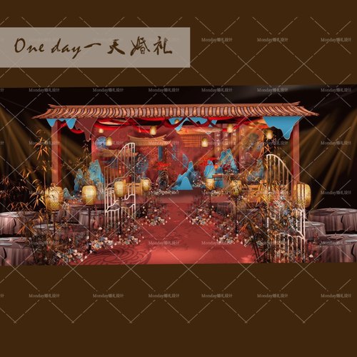 c011中式婚礼效果图/红色中式婚礼素材蓝红中式婚礼psd素材源文件