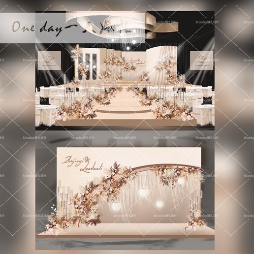 C012香槟色婚礼psd分层效果图婚礼素材婚礼设计图效果图梦幻婚礼