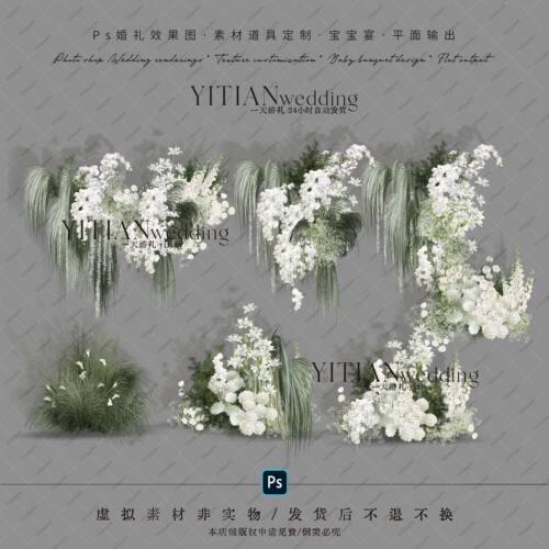 A200白绿韩式婚礼花艺满天星水竹叶素材白色花艺蝴蝶兰婚礼花艺