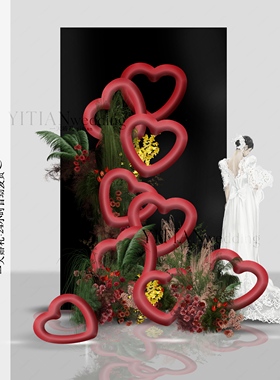 B091红色爱心气球气模婚礼素材psd分层文件红色爱心婚礼效果图