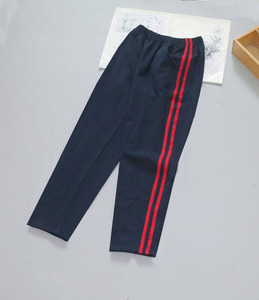 校服裤纯棉中小学生幼儿园深蓝色2红条运动校服长裤子春夏款