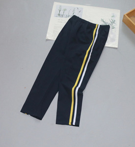 中小学生幼儿园校服裤纯棉深蓝色黄白条宽松运动校服长裤春夏款