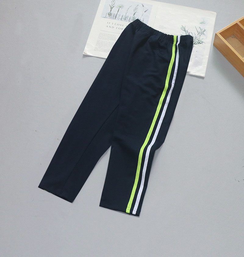 校服裤深蓝色纯棉白绿条中小学生
