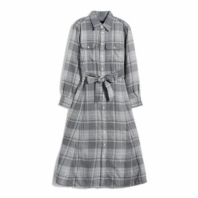 美式经典100%羊毛长袖衬衫长裙