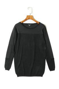 美式极简Th 真丝羊绒棉混纺拼接女款圆领针织衫21120212