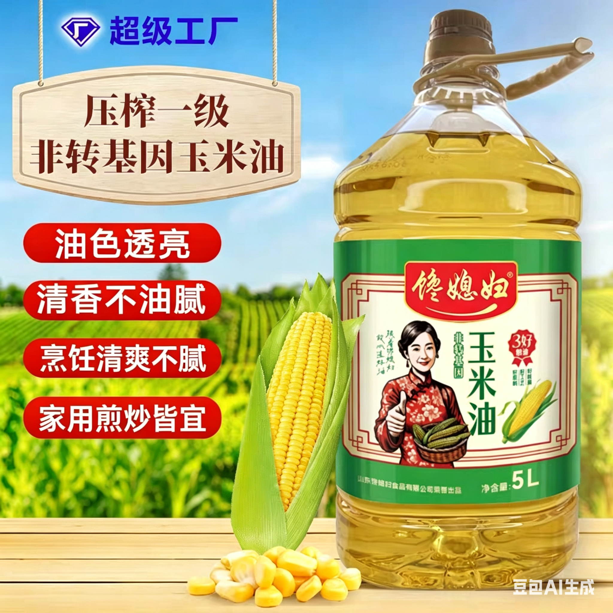 5L玉米油食用油山东压榨一级鲜胚玉米大桶整箱批发鲜胚压榨