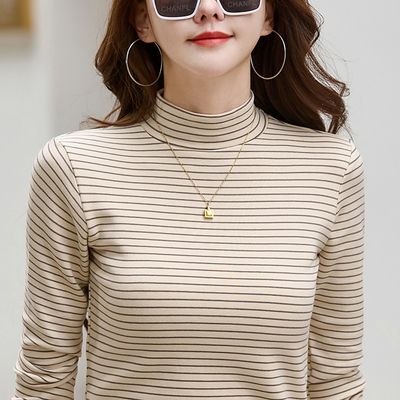 纯棉半高领厚款长袖女舒适不起球