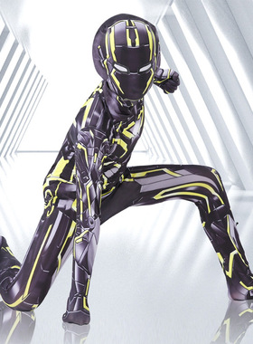 黑色钢铁侠KM2衣服男童连体衣万圣节儿童cosplay表演服紧身衣战衣