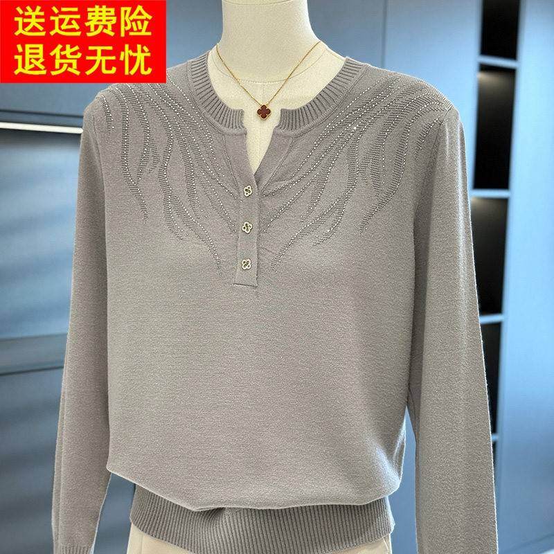 时尚洋派妈妈装针织衫女套头2025春装新款上衣气质百搭中老年小衫