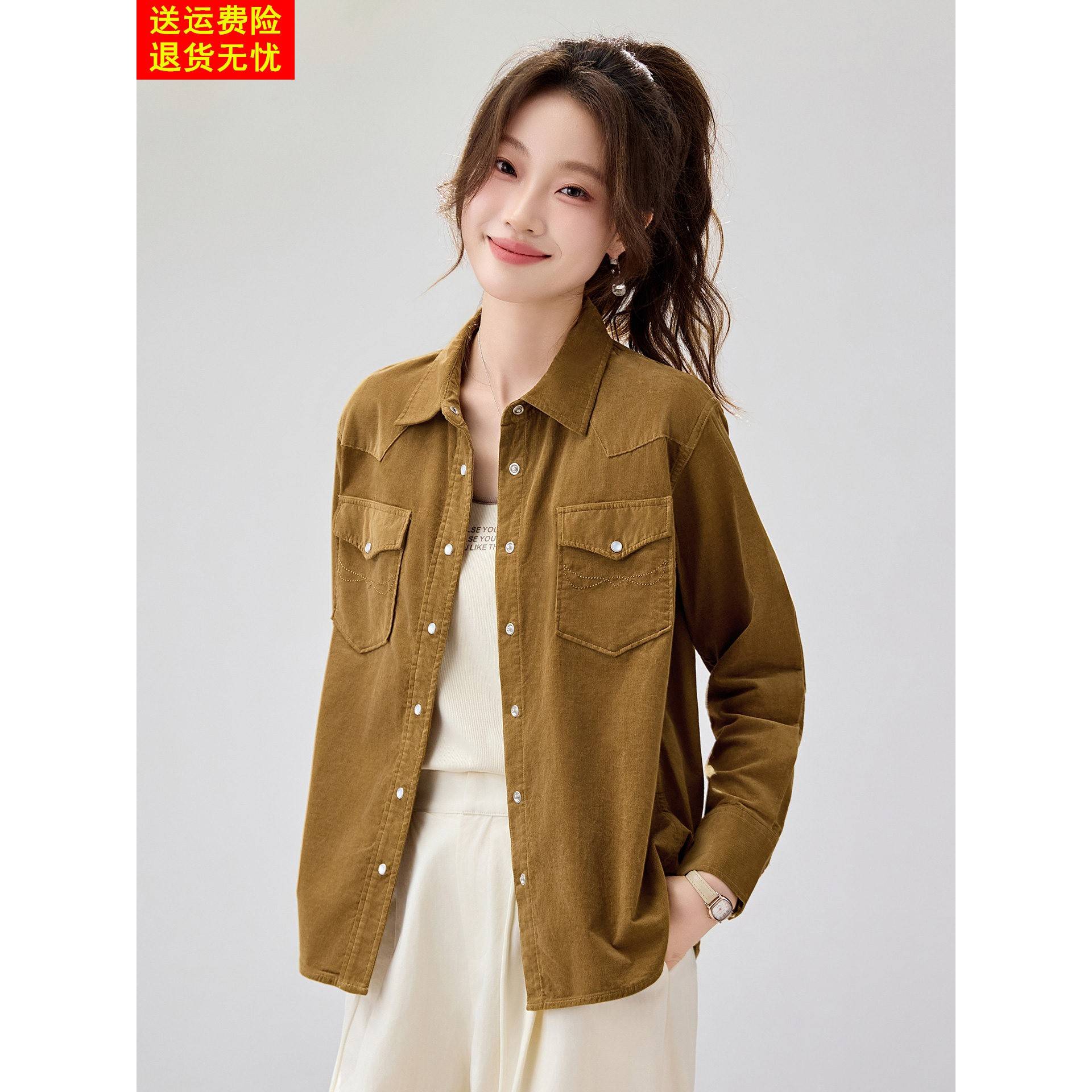 气质长袖棉衬衫女士春秋季新款高端减龄显瘦上衣设计感复古薄衬衣