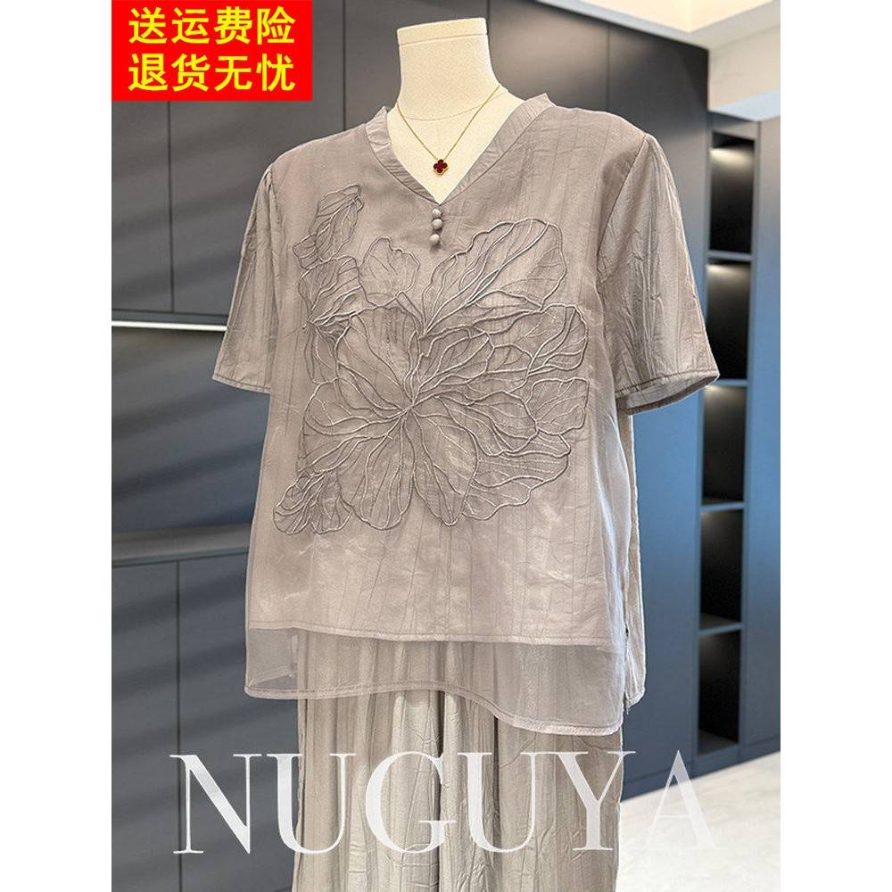 时尚时尚的妈妈雪纺套装2025夏季新款中老年人百搭两件套