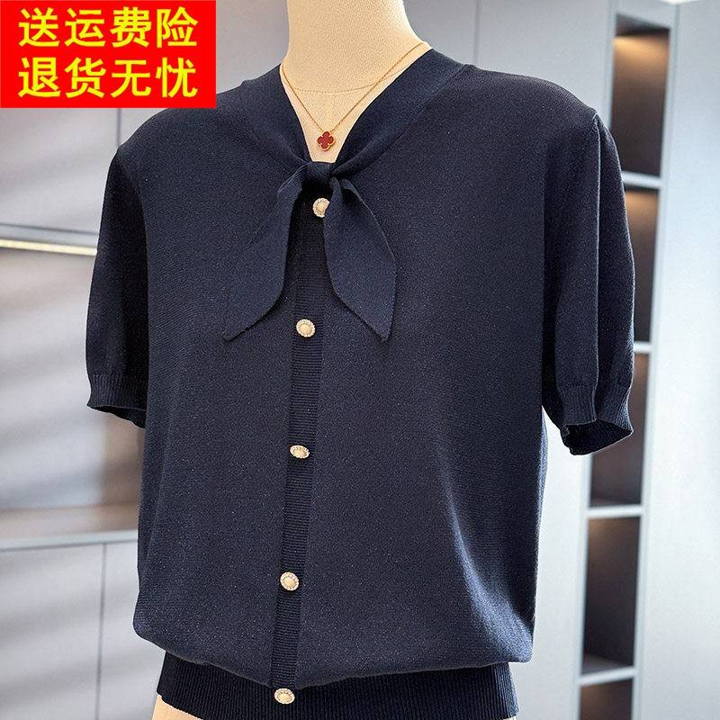 时尚减龄妈妈装针织衫女短袖夏装新款显瘦上衣气质百搭中年人T恤