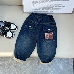男童新款 加厚休闲裤 韩版 中小童炸街宝宝秋冬季 冬装 儿童加绒牛仔裤