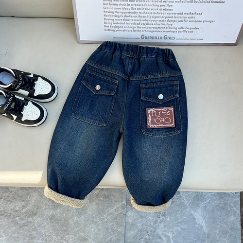 儿童加绒牛仔裤男童新款韩版冬装中小童炸街宝宝秋冬季加厚休闲裤