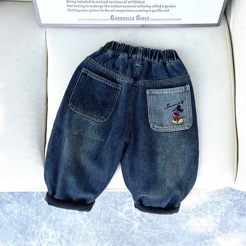 男童加绒牛仔裤子儿童韩版冬装中小童新款宝宝冬季休闲一体绒长裤