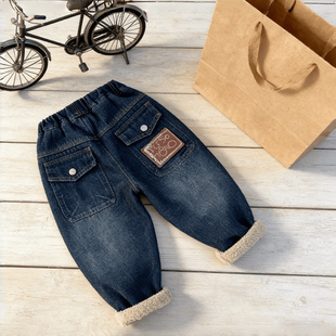 加厚休闲裤 冬装 儿童加绒牛仔裤 韩版 中小童炸街宝宝 男童新款 秋冬季