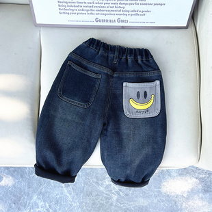 休闲一体绒长裤 男童加绒牛仔裤 中小童炸街宝宝冬季 冬装 子儿童韩版