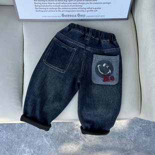 休闲一体绒长裤 男童加绒牛仔裤 中小童炸街宝宝冬季 冬装 子儿童韩版