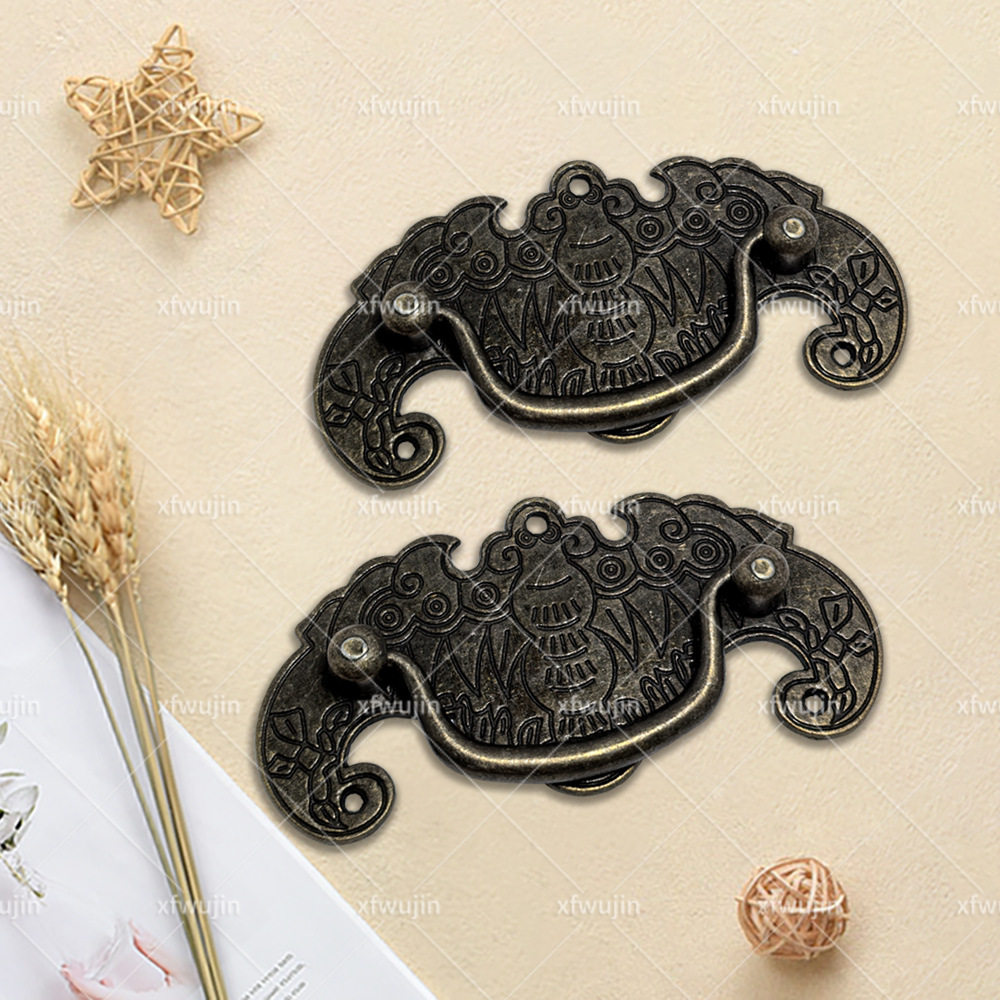 新中式雕花拉环把手古典蝙蝠面板拉手家具抽屉装饰锌合金拉手