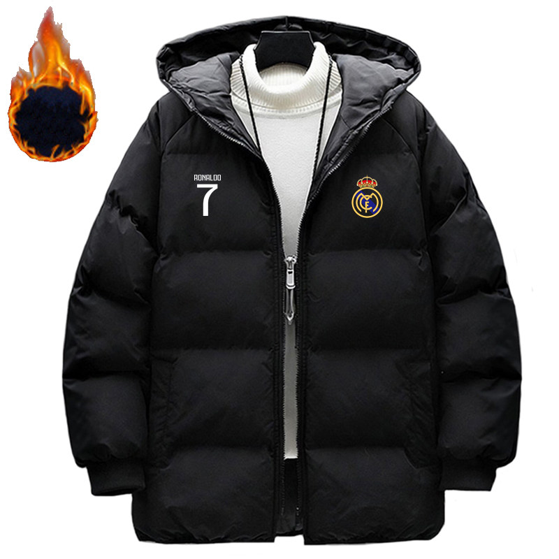 欧冠7号皇马防风棉服男秋冬季加厚防寒保暖羽绒棉衣外套连帽风衣