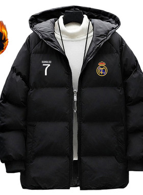 欧冠7号皇马防风棉服男秋冬季加厚防寒保暖羽绒棉衣外套连帽风衣