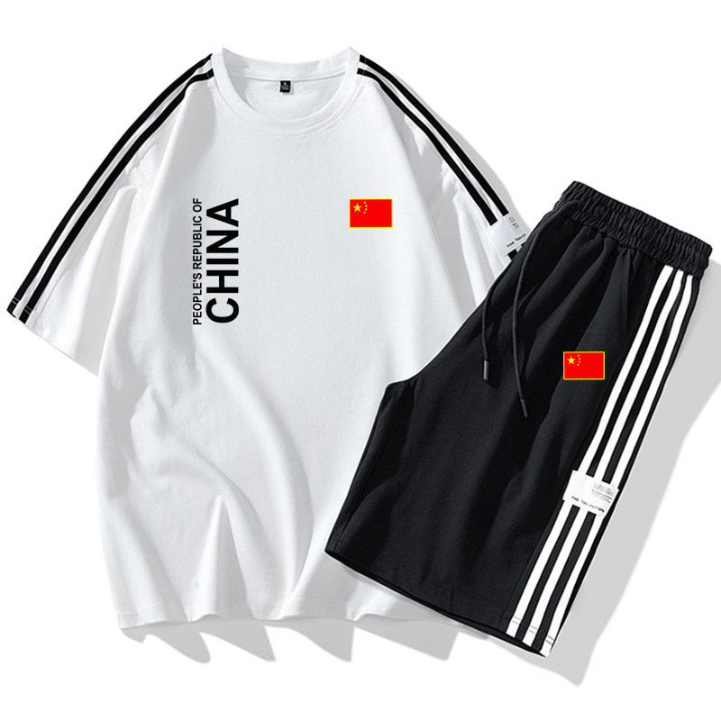 夏季中国队男款运动服薄款短袖圆领五分裤运动教练训练服休闲套装