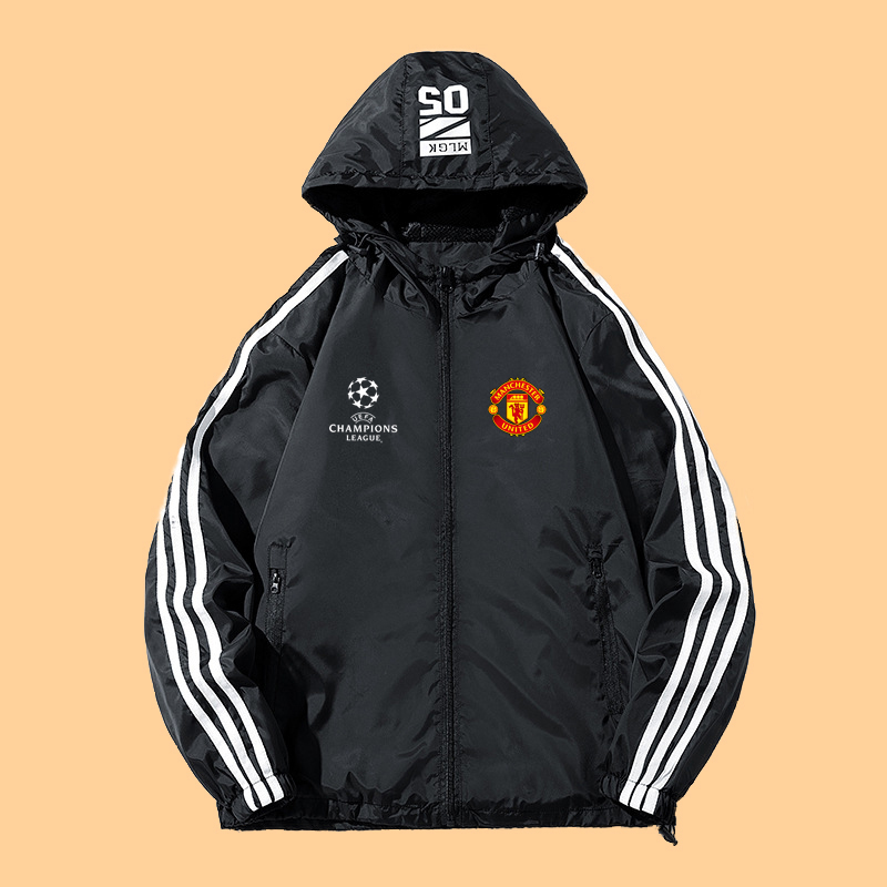 2025秋冬季风衣运动外套欧冠曼联防水防风拉链夹克大码连帽登山服