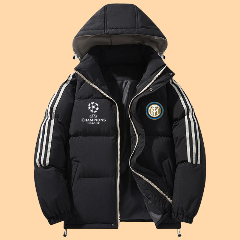 冬季国米国际米兰意甲蓝黑军团足球球迷加厚保暖外套防风连帽棉袄