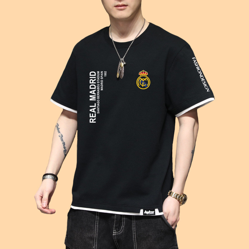 欧冠皇马大码短袖足球队训练服男款T恤夺冠纪念衫萨拉赫c罗本泽马