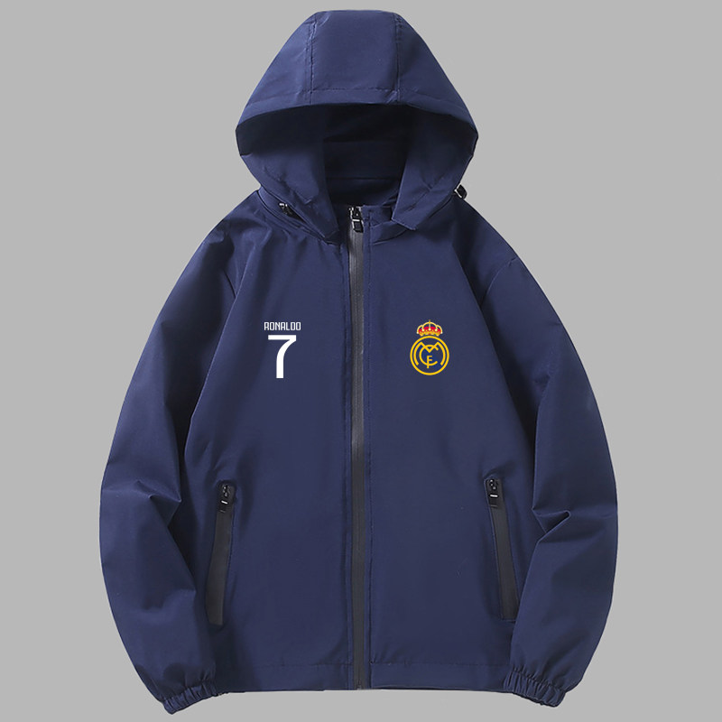 欧冠皇马连帽大码外套男款春秋薄款风衣7号c罗运动夹克足球训练服