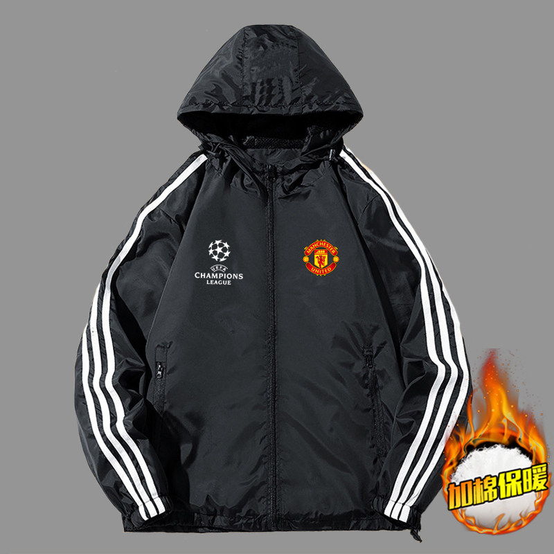 2025秋冬季欧冠曼联7号防风棉服夹克男女款运动拉链连帽保暖外套