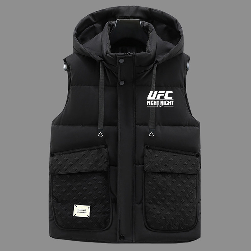 冬款UFC格斗MMA混合格斗武术拳击运动连帽可拆卸棉服马甲背心外套
