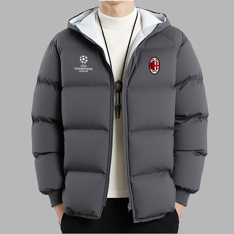 AC米兰防风足球外套秋冬季欧冠羽绒棉服男加厚保暖工装棉袄面包服