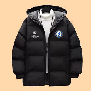 欧冠切尔西足球队羽绒棉外套大码休闲棉衣冬季男女面包服连帽棉袄