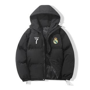 冬季皇马欧冠足球队7号加厚连帽男外套萨拉赫c罗本泽马面包服棉袄