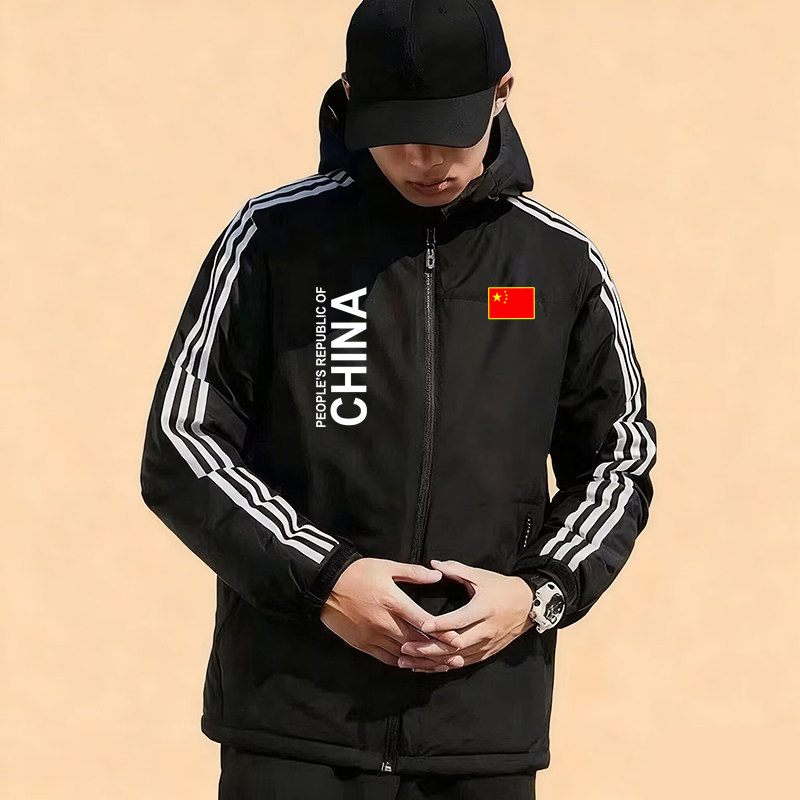 秋冬中国国家队登山风衣运动厚款外套防风拉链夹克连帽休闲棉服