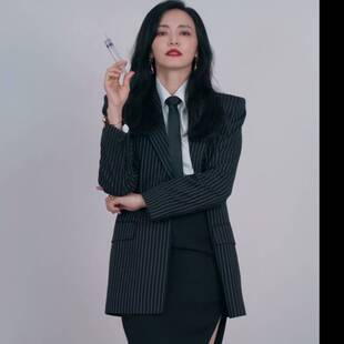 原版以美之名姚晨乔杨同款西装外套翻领条纹商务西服上衣女衣服潮