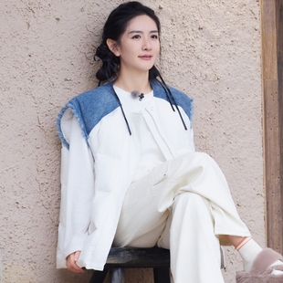 羽绒马甲外套拼接牛仔背心上衣女衣服 美好生活谢娜同款 我们 原版