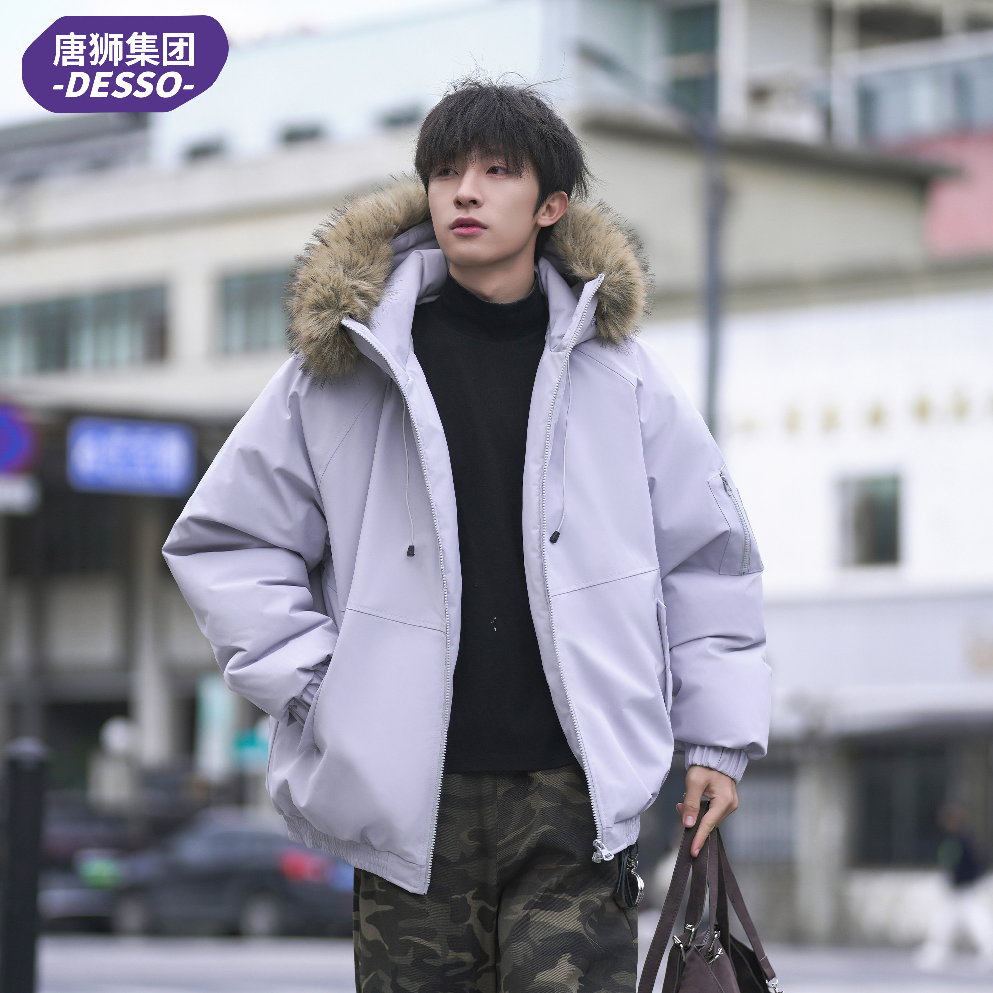 唐狮集团DESSO毛领连帽棉服男冬季新款双拉链派克服保暖棉衣外套,男装,棉衣,淘宝优惠券,粉丝福利购,淘宝优惠卷