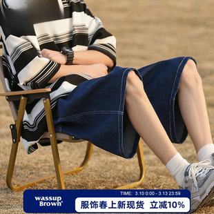 WASSUP BROWN美式深蓝色牛仔短裤男款2026夏季新款宽松五分中裤