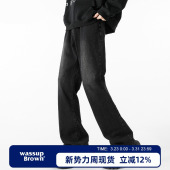 高街水洗直筒男生休闲长裤 WASSUP 美式 男秋冬季 BROWN微喇牛仔裤