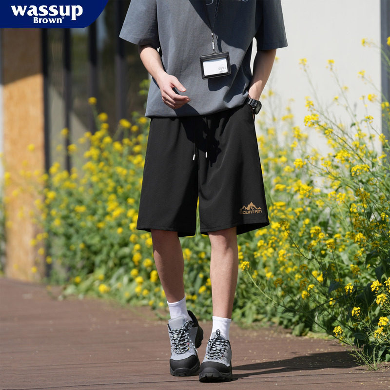 WASSUP BROWN速干冰丝短裤男夏季沙滩青少年宽松薄款透气五分裤