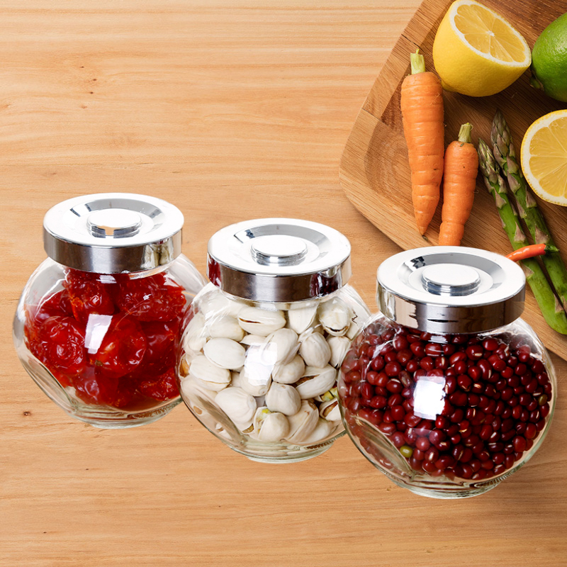 玻璃喜糖瓶双底斜放扁瓶花茶橱窗展示厨房调料收纳瓶蜂蜜瓶