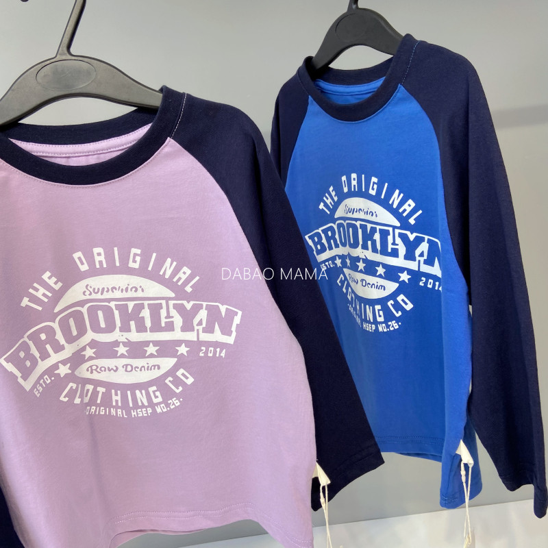 外贸童装 樱花粉纯棉t恤衫男童女童圆领秋季t恤衫宽松