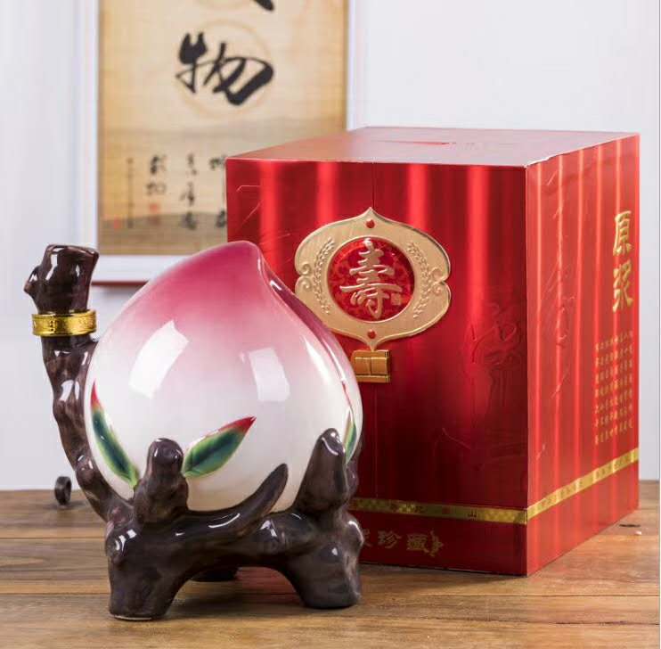 坛子陶瓷寿桃摆件酒壶