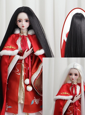 小3分4分6分8分bjd/SD娃娃假发黑色白色仿真头皮中分长直古风发型