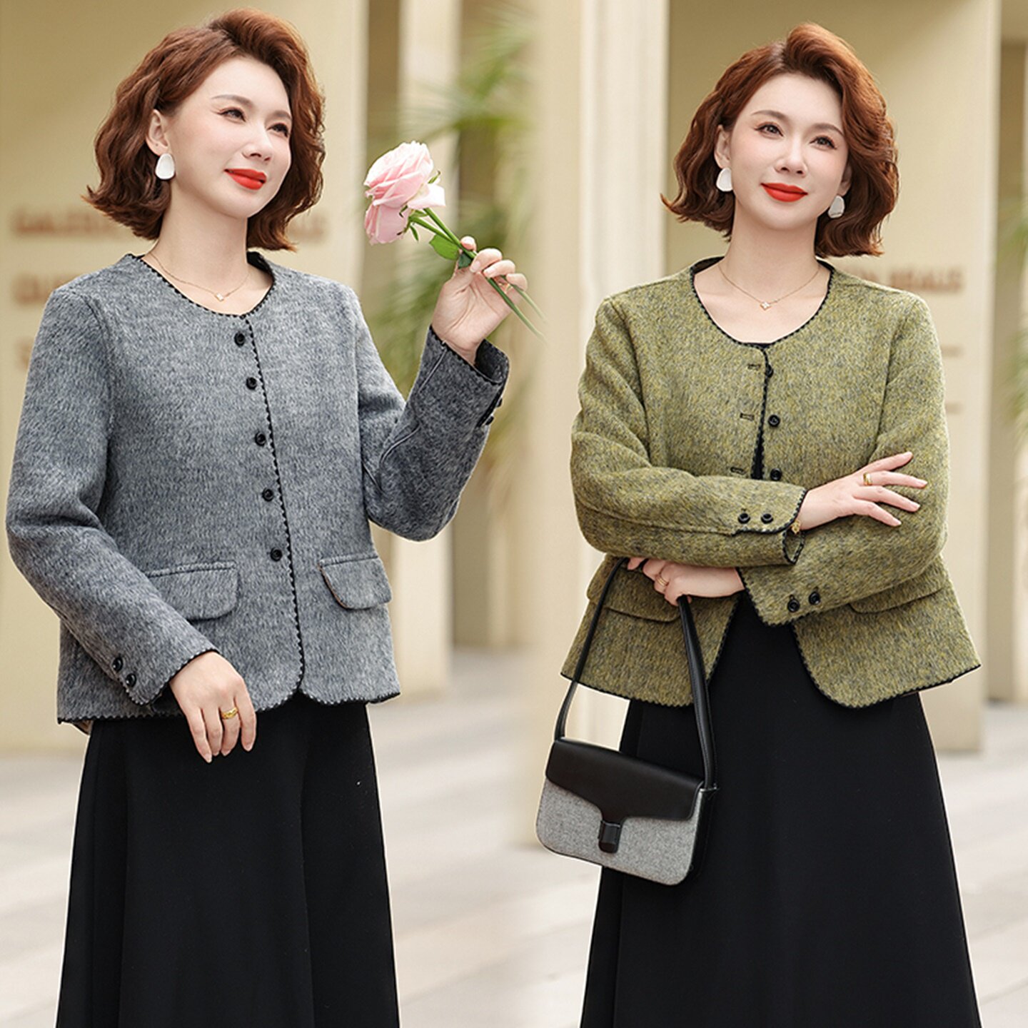 小香风短款羊绒外套妈妈装显瘦女